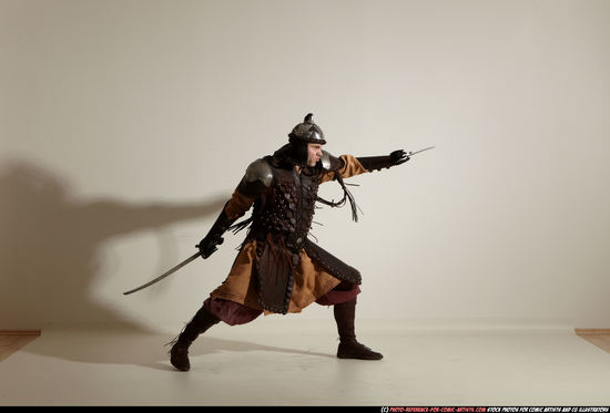 Man Adult Athletic White Fighting with sword Moving poses Army