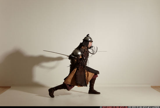 Man Adult Athletic White Fighting with sword Moving poses Army