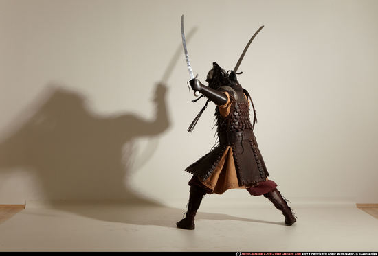 Man Adult Athletic White Fighting with sword Moving poses Army