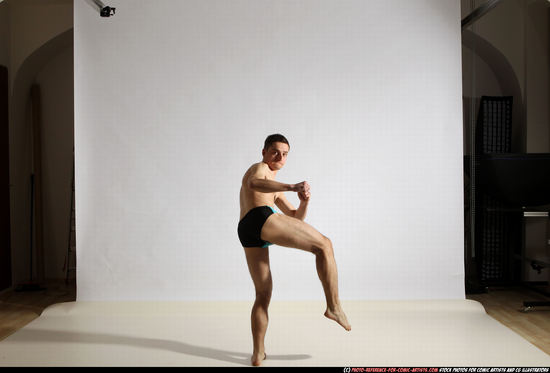 Adult Athletic White Kick fight Moving poses Underwear Men