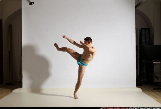 Adult Athletic White Kick fight Moving poses Underwear Men