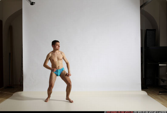 Adult Athletic White Kick fight Moving poses Underwear Men