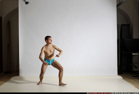 Adult Athletic White Kick fight Moving poses Underwear Men