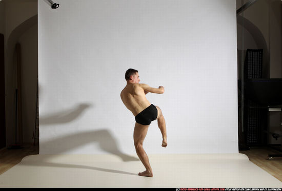 Adult Athletic White Kick fight Moving poses Underwear Men