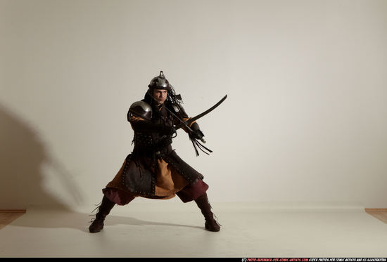 Man Adult Athletic White Fighting with sword Moving poses Army