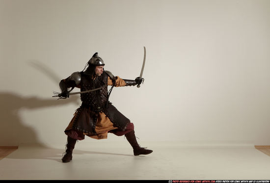 Man Adult Athletic White Fighting with sword Moving poses Army