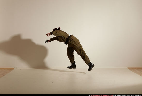 Woman Adult Average White Fighting with gun Moving poses Army