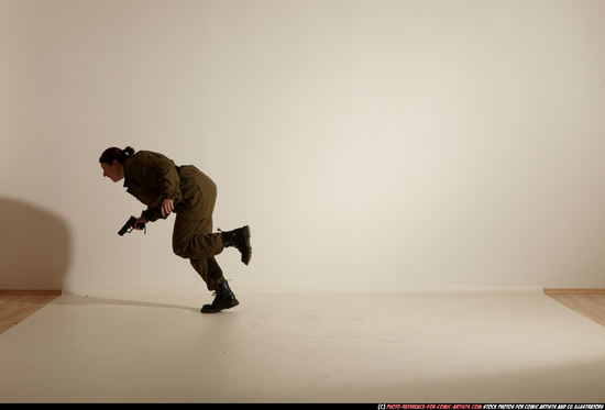 Woman Adult Average White Fighting with gun Moving poses Army