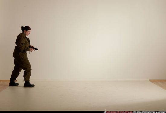 Woman Adult Average White Fighting with gun Moving poses Army