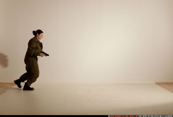 Woman Adult Average White Fighting with gun Moving poses Army