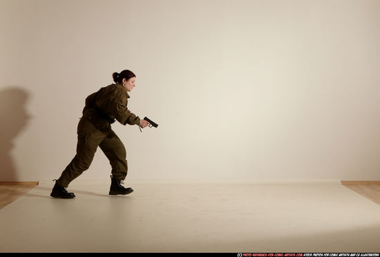 Woman Adult Average White Fighting with gun Moving poses Army