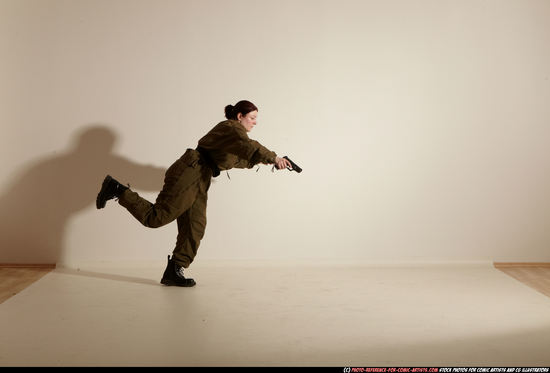 Woman Adult Average White Fighting with gun Moving poses Army