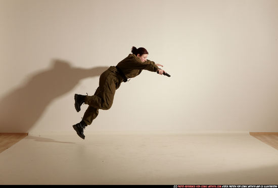 Woman Adult Average White Fighting with gun Moving poses Army