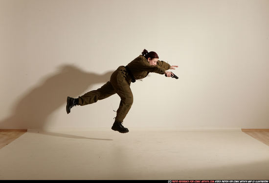 Woman Adult Average White Fighting with gun Moving poses Army