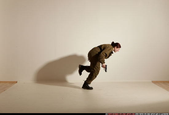 Woman Adult Average White Fighting with gun Moving poses Army