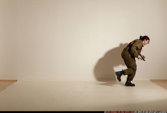 Woman Adult Average White Fighting with gun Moving poses Army