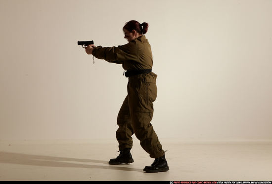 Woman Adult Average White Fighting with gun Moving poses Army