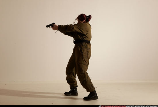 Woman Adult Average White Fighting with gun Moving poses Army