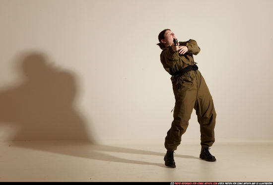 Woman Adult Average White Fighting with gun Moving poses Army