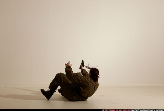 Woman Adult Average White Fighting with gun Moving poses Army