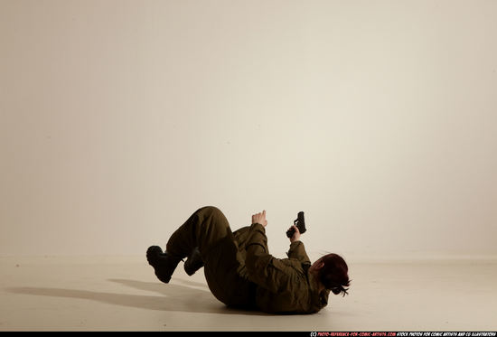 Woman Adult Average White Fighting with gun Moving poses Army