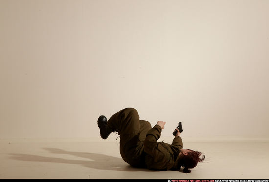 Woman Adult Average White Fighting with gun Moving poses Army