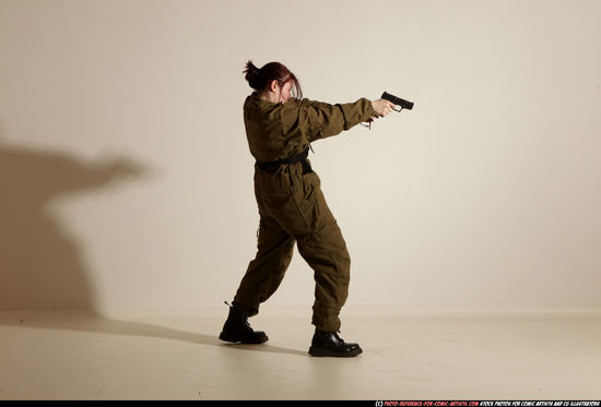 Woman Adult Average White Fighting with gun Moving poses Army