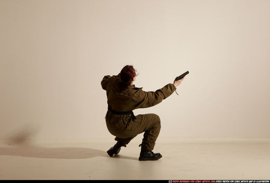 Woman Adult Average White Fighting with gun Moving poses Army