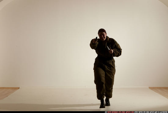 Woman Adult Average White Fighting with gun Moving poses Army