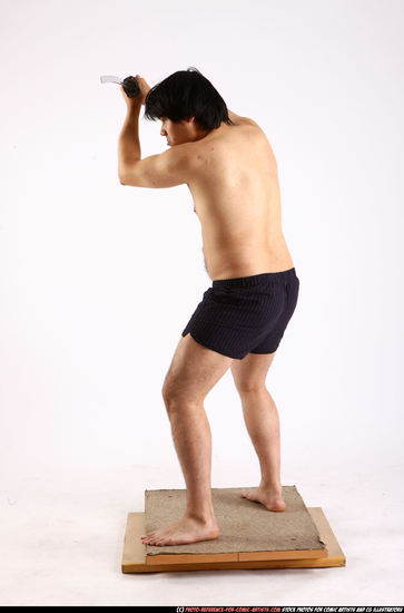 Man Adult Average Fighting with sword Standing poses Underwear Asian