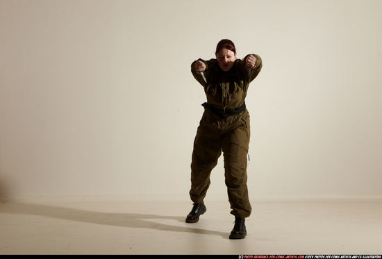 Woman Adult Average White Fighting with knife Moving poses Army