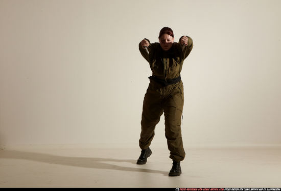 Woman Adult Average White Fighting with knife Moving poses Army