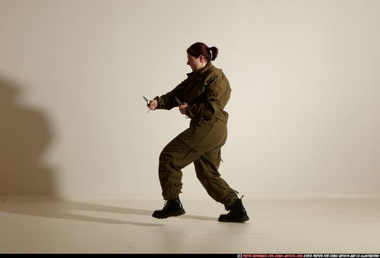 Woman Adult Average White Fighting with knife Moving poses Army