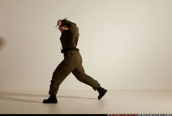 Woman Adult Average White Fighting with knife Moving poses Army