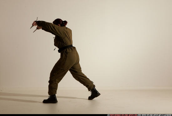 Woman Adult Average White Fighting with knife Moving poses Army