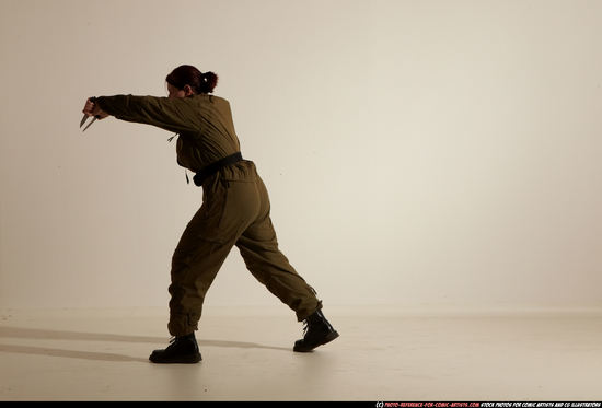 Woman Adult Average White Fighting with knife Moving poses Army