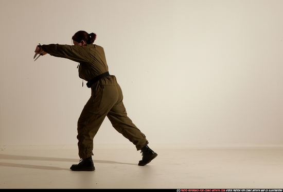 Woman Adult Average White Fighting with knife Moving poses Army