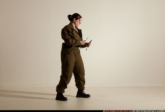 Woman Adult Average White Fighting with knife Moving poses Army