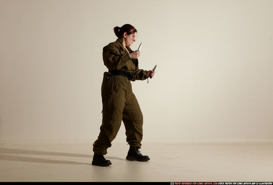 Woman Adult Average White Fighting with knife Moving poses Army