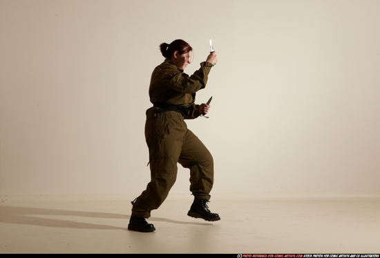 Woman Adult Average White Fighting with knife Moving poses Army