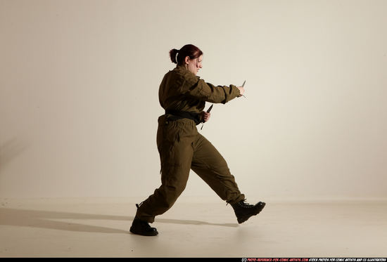 Woman Adult Average White Fighting with knife Moving poses Army