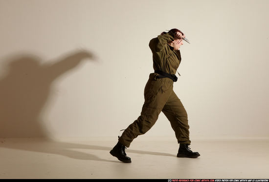 Woman Adult Average White Fighting with knife Moving poses Army