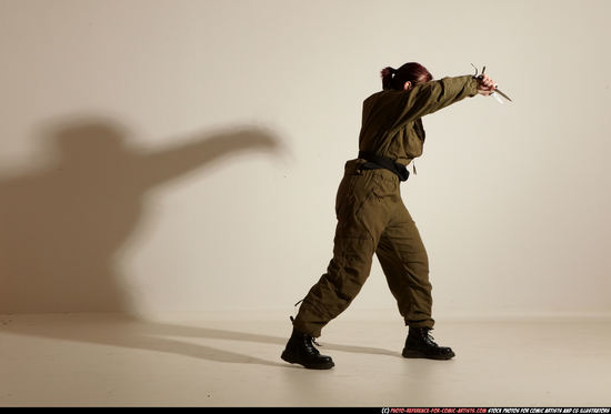 Woman Adult Average White Fighting with knife Moving poses Army