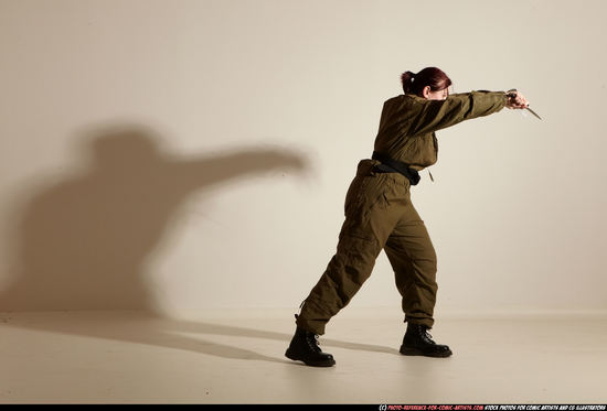 Woman Adult Average White Fighting with knife Moving poses Army