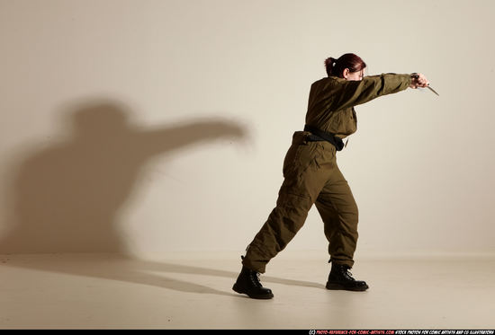 Woman Adult Average White Fighting with knife Moving poses Army