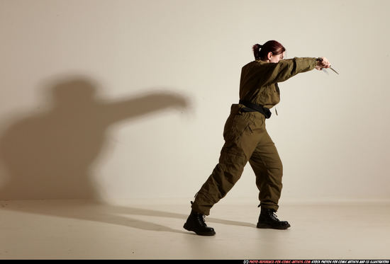 Woman Adult Average White Fighting with knife Moving poses Army