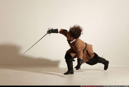 Man Adult Chubby White Fighting with sword Moving poses Army