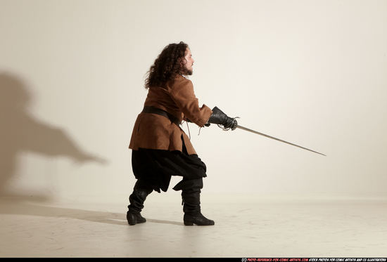 Man Adult Chubby White Fighting with sword Moving poses Army