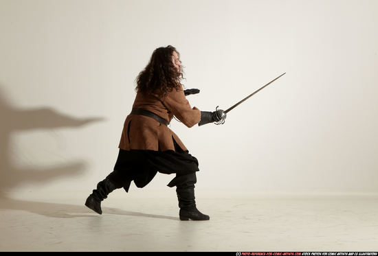 Man Adult Chubby White Fighting with sword Moving poses Army