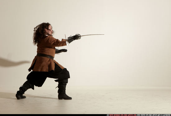 Man Adult Chubby White Fighting with sword Moving poses Army